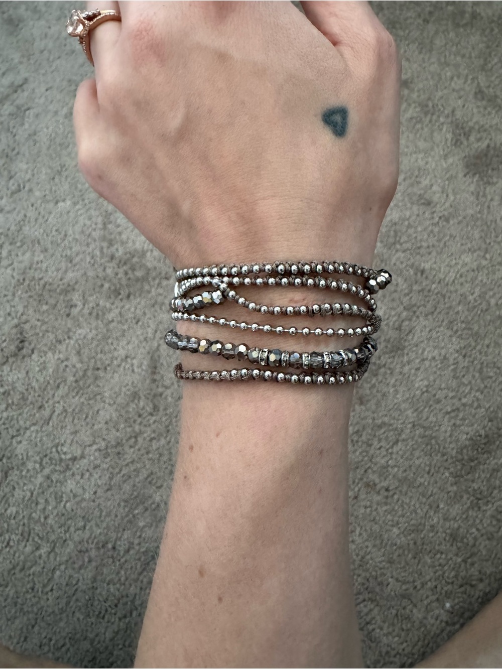 Multi-Strand Metallic Beaded Wrap Bracelet - Silver Tone